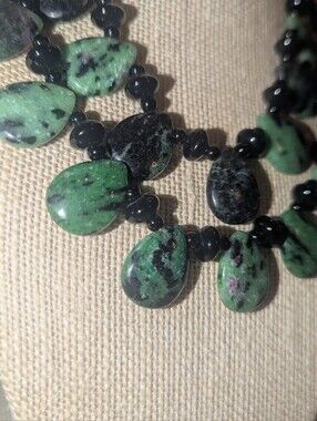Double Strand Ruby Zoisite Teardrop  Necklace • With Onyx W062726-4